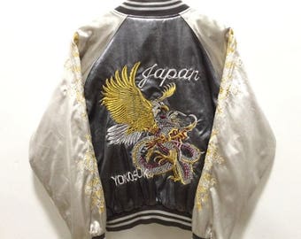 MEGA SALE 25% Sukajan Jacket Vintage Sukajan Japan Yokosuka Dragon Eagle Satin Embroidery Souvenirs Jacket Rare
