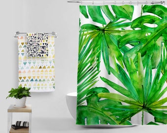 Nordic Tropical Plants Shower Curtain Creative Waterproof Anti-mildew Polyester Cloth Bathroom Curtain