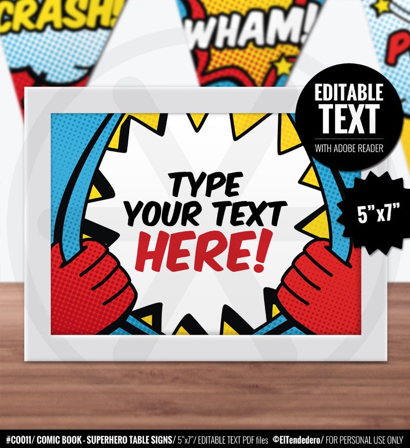 Superhero Table Signs Editable Place Cards Buffet Cards