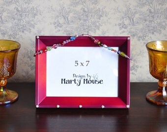 Victorian Picture Frame/Magenta Picture Frame/Romantic Frame/Whimsical Picture Frame/Edwardian Frame/Fantasy Frame/Beaded Picture Frame