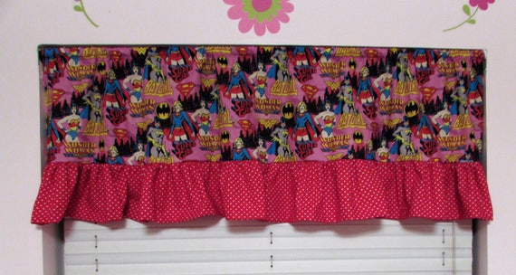 Superhero curtains,superhero valance,superhero room decor,super girl valance,girls room,girls superhero,superhero room,wonder woman