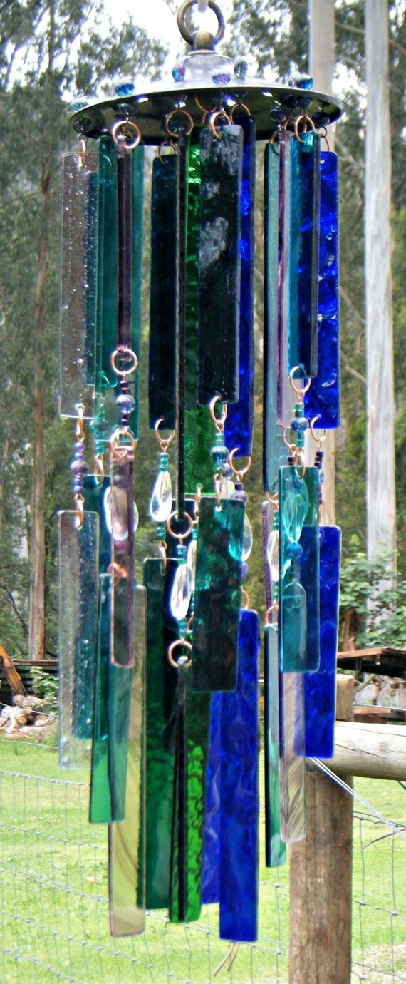 Glass Wind Chimes Handmade Green Blue And Amethyst Glass Wind Chimes Handmade Green Blue And Amethyst Variations Beads