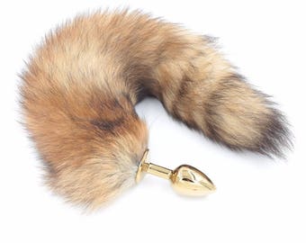 Genuine Fox Tail Butt Plug Mature BDSM Gold DDLG