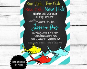 Dr. Seuss Baby Shower Invitation, Baby Shower Invitation, Fish Baby Shower Invitation, Blue Baby Shower Invitation, Dr. Seuss Invitation