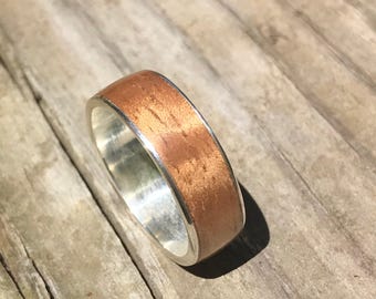 Mens ring, wood ring, Sterling Silver ring, Mens wood ring, Mens wooden ring, Mens Silver ring, Wood wedding band, Mens wedding band