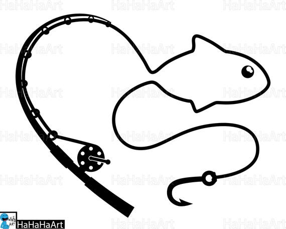 Fish and fishing rod Clipart / Cutting Files svg png jpg dxf