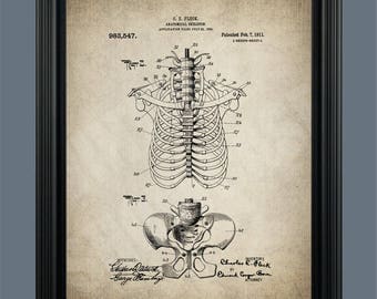 Vintage Skeleton Patent Print - Human Spine - Skeleton Poster - Anatomical Skeleton - Medical Skeleton - Doctors Office Decor - Bones - #136