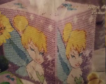 Janltnn Plastic Canvas Tissue Box Cover, Disney Faries, TINKERBELL plastic canvas kit, Put out by Disney Tinkerbell tissue box cover