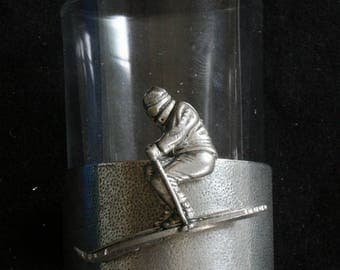 Skier Shot Glasses Pewter Based Round 50ml Skiing Gift