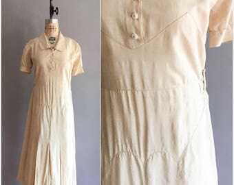 Crème de la Femme dress • 1930s raw silk dress