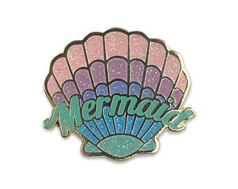 Mermaid Seashell Enamel Pin - Shell - Glitter Hard Enamel - Flair – Lapel Pin - Wildflower + Co.