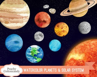 BUY 2 GET 1 FREE Watercolor Planets and Solar System Clip Art - science planet & space clipart watercolour illustration -Commercial Use Ok
