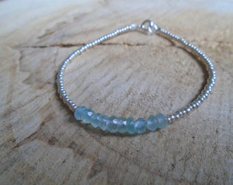 Chalcedony bracelet blue and silver / / thin and minimalist