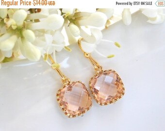 SALE Wedding Jewelry, Peach Earrings, Champagne, Blush,Gold, Bridesmaid Jewelry,Petit Earrings, Dangle, Bridesmaids Gifts, Wedding Gifts, Da