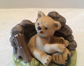 Woodland Surprises ~ Bear ~ Jacqueline B Smith ~ Hand painted ~ Fine Porcelain~ Franklin Porcelain ~ 1984 ~ Bear and House ~ Vintage