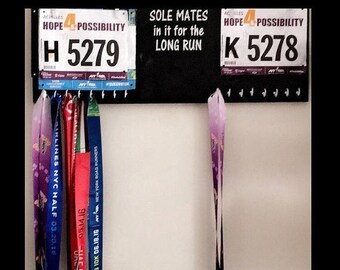 ON SALE Running medal holder - running medal hanger - race bib display - gifts for runners - his and hers race medal holder - soul mates med