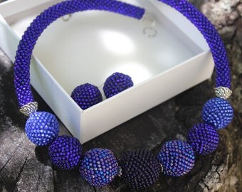 blue necklace chunky bead necklace blue necklace blue jewelry necklace handmade bridesmaid necklace beaded necklace beaded choker