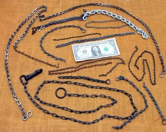Vintage small industrial metal chains-old chain bundle-vintage chain links-steampunk art-industrial art crafts