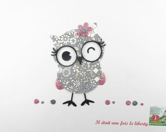 Applied fusible liberty playful OWL June's meadow in grey, iron on fusing en tissu liberty liberty iron on patch