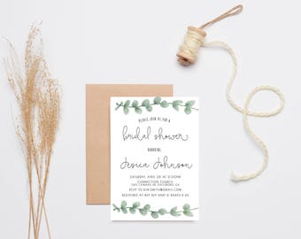 Bridal Shower Invitation, Eucalyptus, Watercolor, Unique Invitation (693)