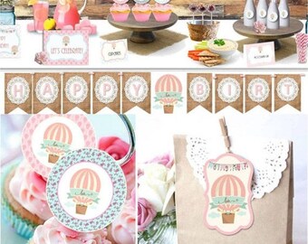 60% OFF SALE Up, Up, and Away, 60 Percent savings, Hot Air Balloon, Shabby Chic, download party package, instant download, birthday party, c
