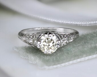 1920s edwardian filigree engagement ring 082ctw european cut diamond platinum milgrain - 1920s Wedding Rings 1920s edwardian filigree engagement ring 082ctw european cut diamond platinum milgrain - 1920s Wedding Rings