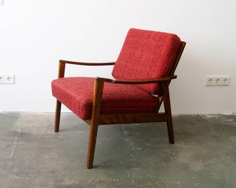 Armchair 60s, high-backed chair, mid century chair, arm chair, 50s Chair, Burgundy