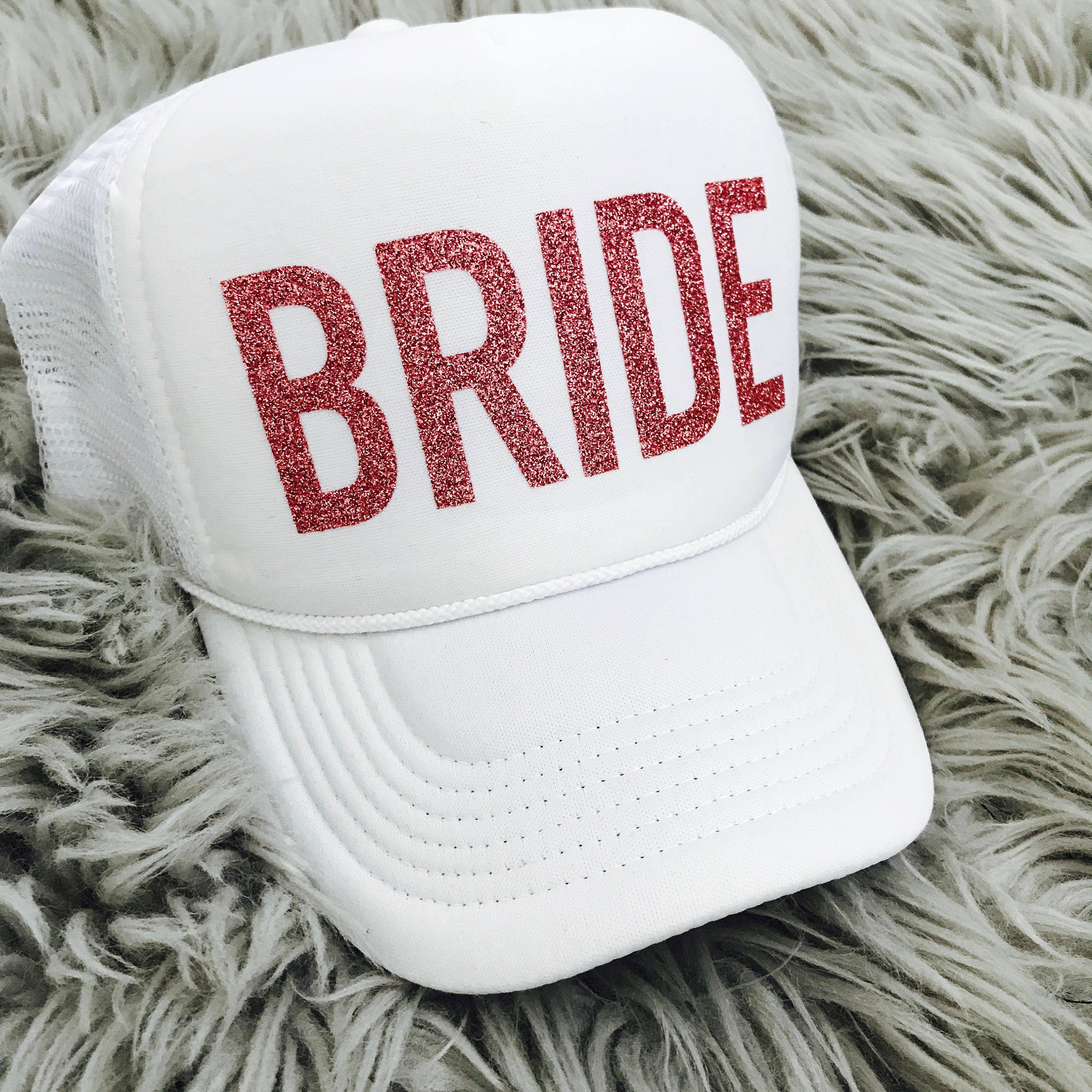 BRIDE- pink glitter Trucker Hat  // Bachelorette Party, Bridal Shower, Bride to be, bride tribe, Pink glitter