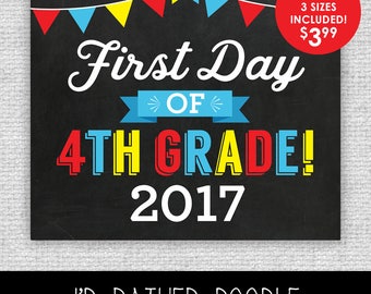 First Day of Fourth Grade Sign - First Day of 4th Grade - Printable Chalkboard Sign - 1st Day of Fourth Grade 2017 - 3 Sizes