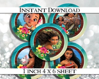 50% OFF SALE INSTANT Download Moana 4x6 Digital 1" Inch Bottle Cap Image/Digital Collage sheet
