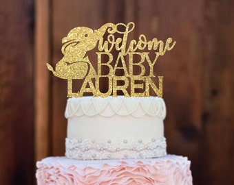 Cake Topper- Baby Shower Cake Topper - Elephant Baby Shower - Baby Shower Decorations - Welcome Baby - Baby Shower - Girl cake topper
