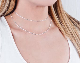 Sterling Silver Chain Necklace, Choker Chain Necklace, Minimalist Link Necklace, Layered Choker, Thin Collar, Plain Necklace, Gold Filled