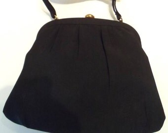 Vintage 1950's evening bag MM Morris Moskowitz black grosgrain made USA handbag