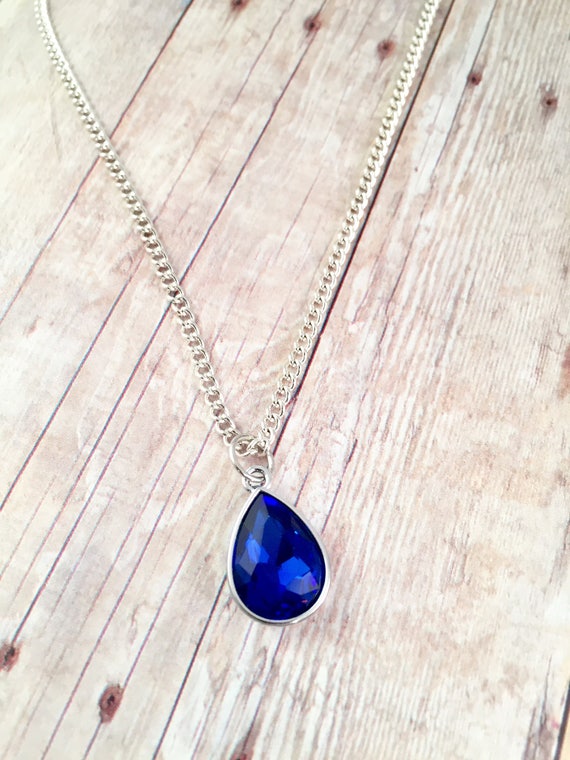 Blue Tear drop pendant Necklace Dressy necklace Formal