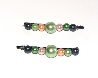 Beaded Hair Accessories for Girls - Beaded Bobby Pins - Beaded Jewelry Barrette - Bobby Pins for Flower Girls - Green and Blue Hair Pins