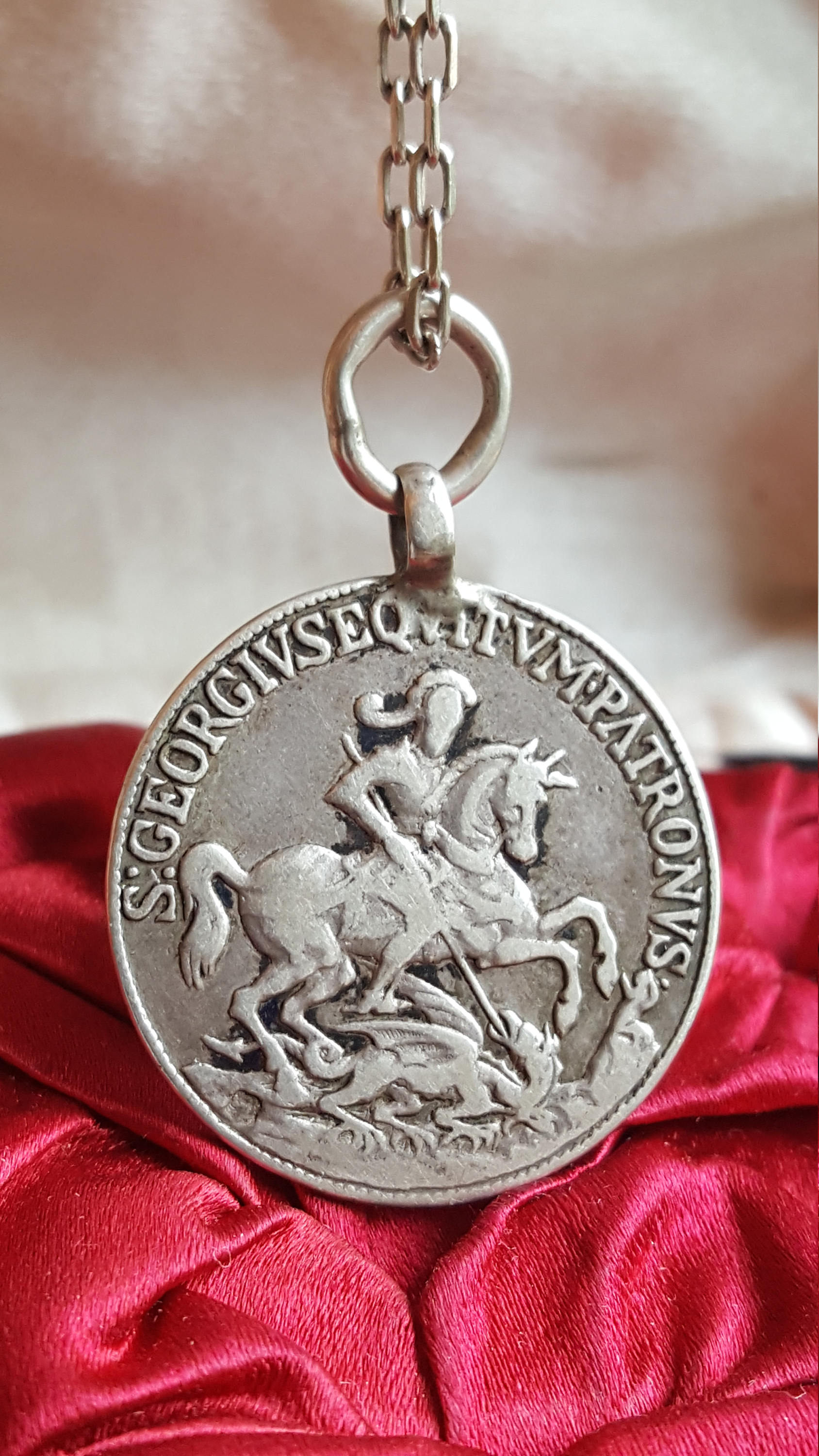 Vintage French Saint Silver Medal Pendant Art Deco