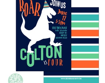 Dinosaur Birthday Invitation | Dinosaur Invitation | TRex Invitation | Roar Invitation - 5x7 with reverse side