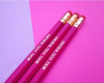 Mean girls quote pencils - Boo you whore slogan pencils quirky stationery stocking filler stocking stuffer writing school supplies gold foil