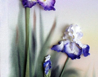 Iris Fleurs-des-lis Satin Embroidery Picture Boquet Home Wall Decor blue violet green floral Iris Fleurs-des-lis 3d Satin Embroidery