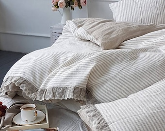 Items similar to Oatmeal Beige linen Full / Queen king duvet cover ...