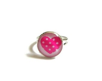 HEART RING - pink heart jewelry - dots heart - children Ring - VALENTINE gift - tiny Ring - little girl Ring - flower girl gift Kid jewelry