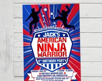 American Ninja Warrior Invitation ANW Birthday Australian Canadian Ninja Warrior Parkour Obstacle Course Party Invite (Evite) Digital File
