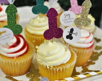 Bachelorette Party Penis Cupcake Toppers Picks, 2" 12 qty - Bachelorette Hen Party Decor, Same Penis Forever, Last Fling Before the Ring