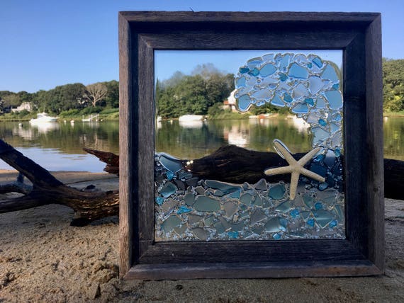 Aqua Marine Wave Sea Glass Art Beach Decor 15.25