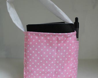 pink with white poka-dot snug pocket scripture tote/mini tote/child tote/primary tote/lds scripture tote/