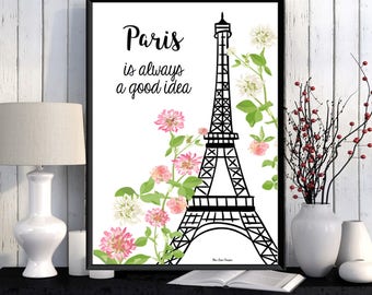 Paris poster, Eiffel tower poster, Poster quote, Paris Eiffel tower, Tour Eiffel, French wall art, Print wall poster, Quote print, Art print