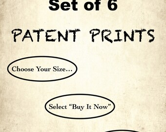 Make Your Own SET OF 6 Patent Prints - Choose Your Own Set Of 6 Patents - Set of 6 Patent Posters - Patent Wall Art - Blueprint Set of 6
