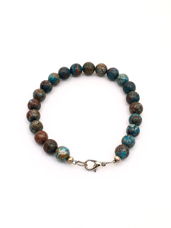 Handmade 8 Blue Jasper Stone Bracelet. For her or for