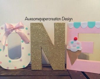One letters,8inches,paper mache letters, ice cream letters,ice cream birthday party,ice cream first birthday,ice cream party decorations
