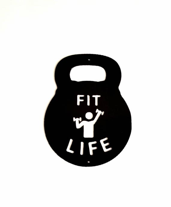 Gym Decor Fit Life Metal Kettle Bell Sign Home Gym Decor